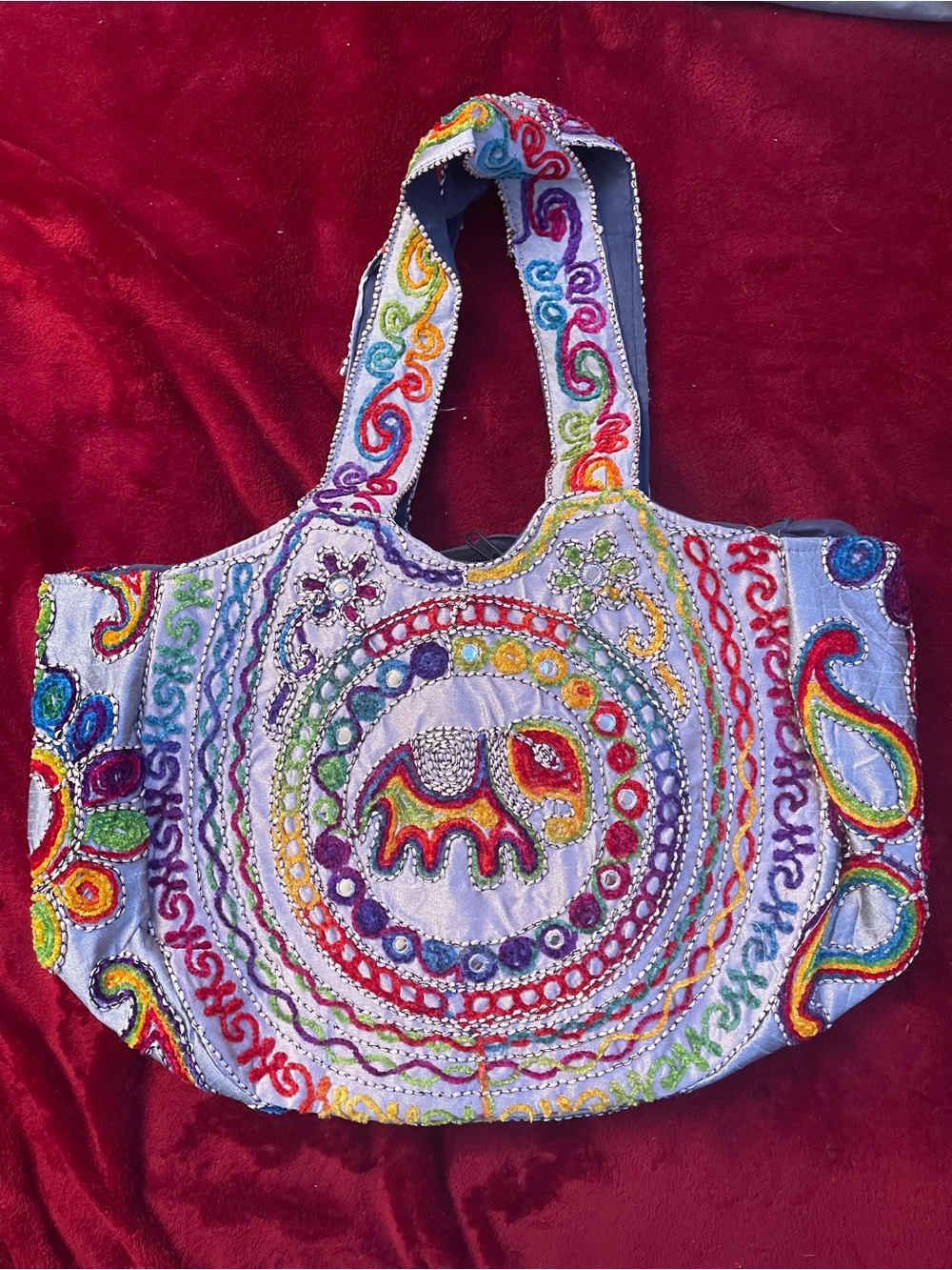 Hand-Embroidered Purple Boho Tote Bag